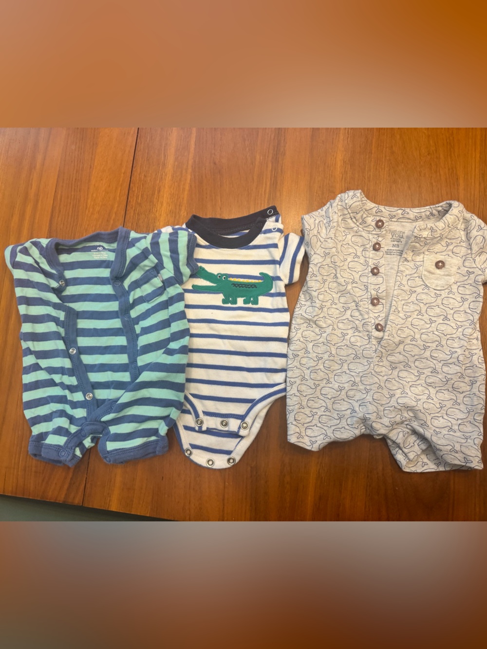 Baby Boys 3-Pack Onesies - Blue, Green, White Stripes